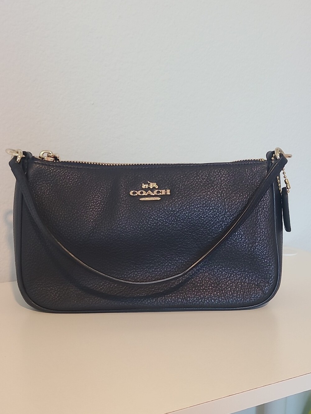 Coach Navy Nolita 24 Pebbled Leather Shoulder Bag with Gold Hardware